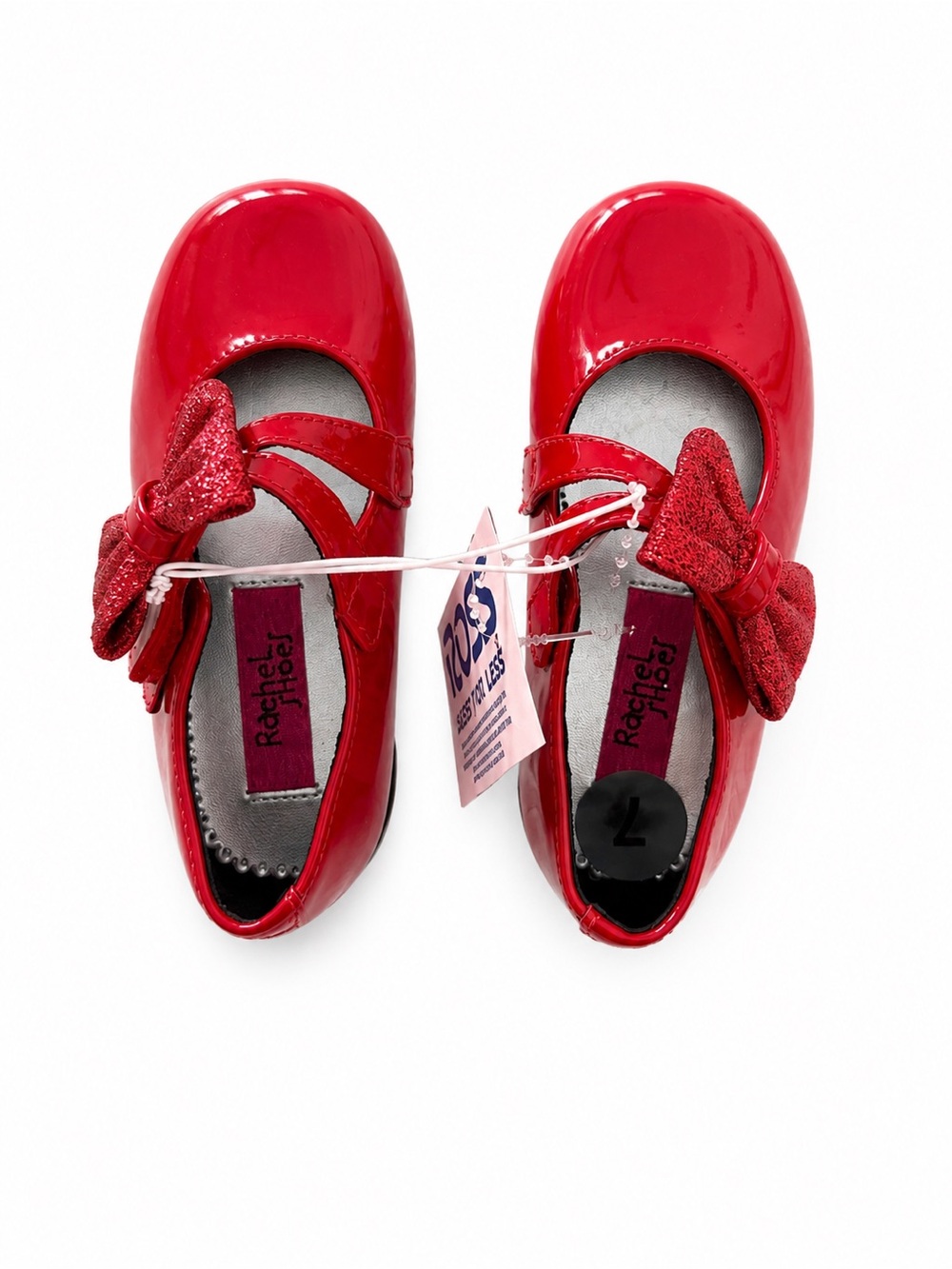 Rachel Shoes Red Patent Mary Janes with Glitter Bow Accent